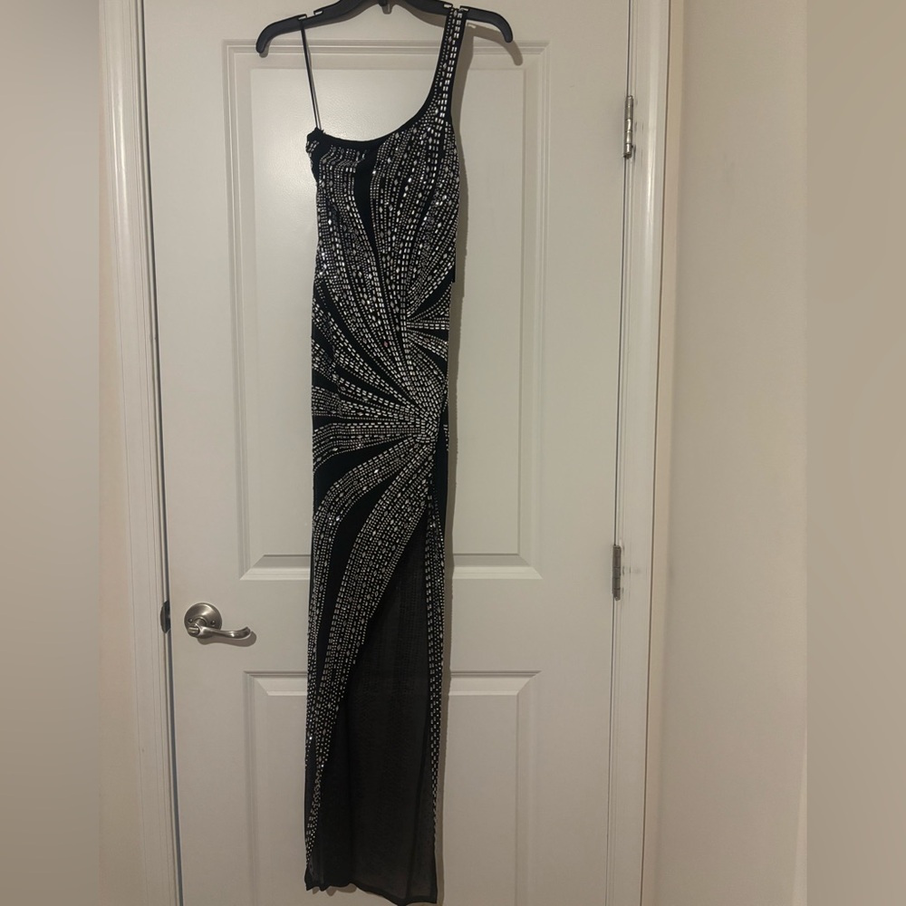 Fashion Nova Black and Silver One Shoulder Dress
